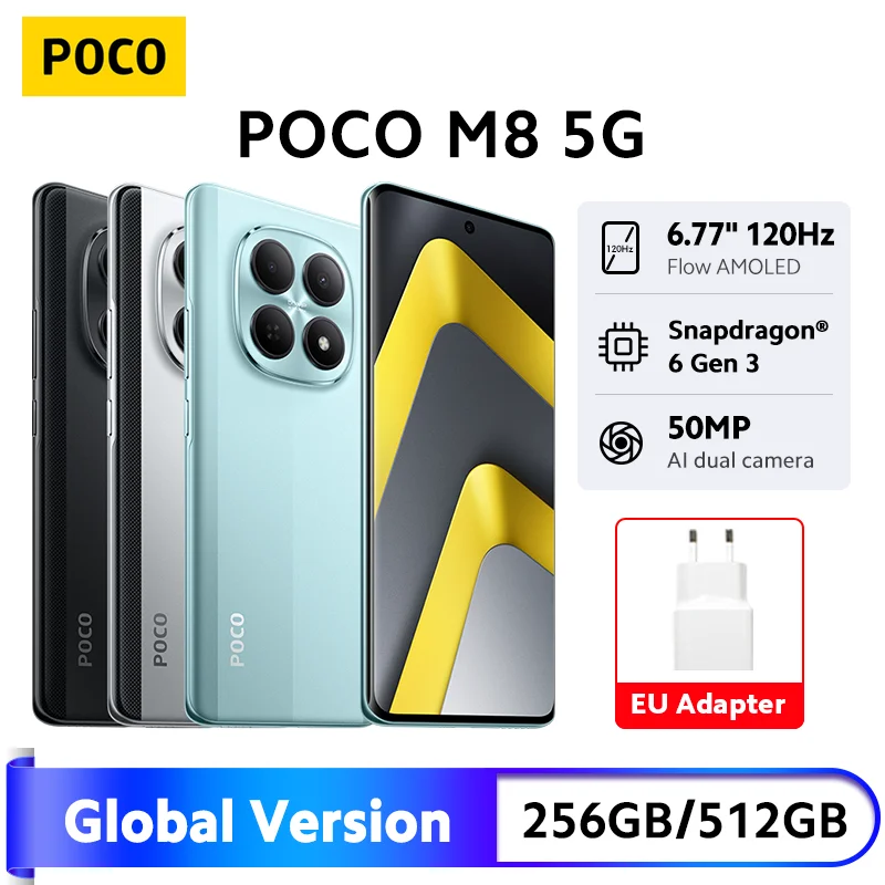 POCO M8 5G Smartphone Global Version Snapdragon® 6 Gen 3 6.77" 120Hz Display 50MP Camera 5520mAh Battery 45W Charging NFC