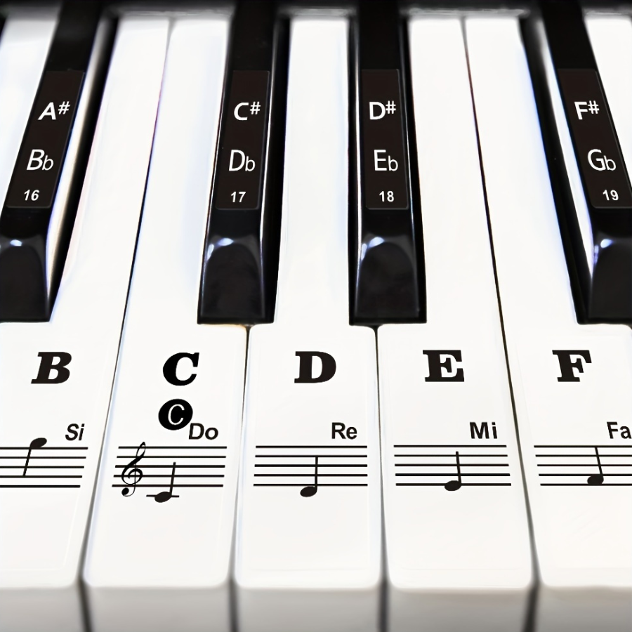 Pegatina grande para teclas de piano en negrita para principiantes: etiqueta de letras extraíble para teclas 88/61/54/49/37, notas fáciles de aprender, negro