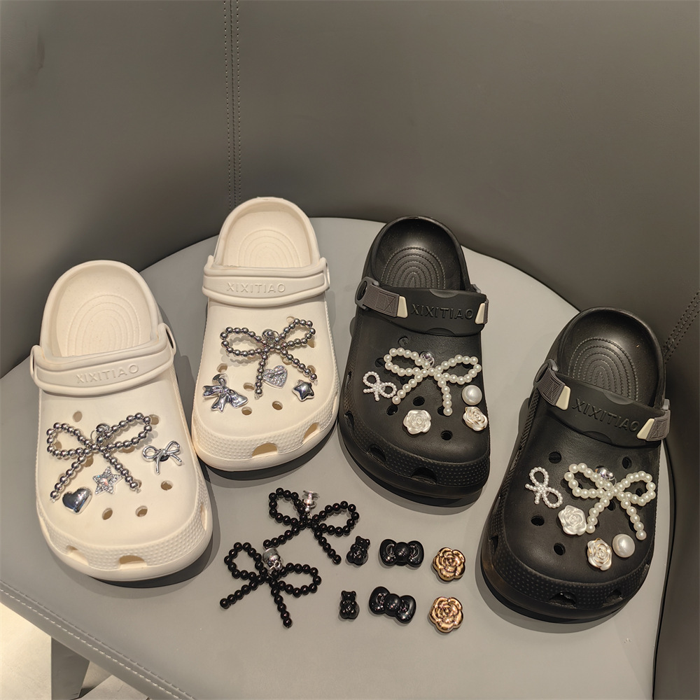 1Set New Pearl bow Shoe Charms Set Pearl Flower Advanced Shoe Decorations DIY 3D Detachable buckle Shoes accessories