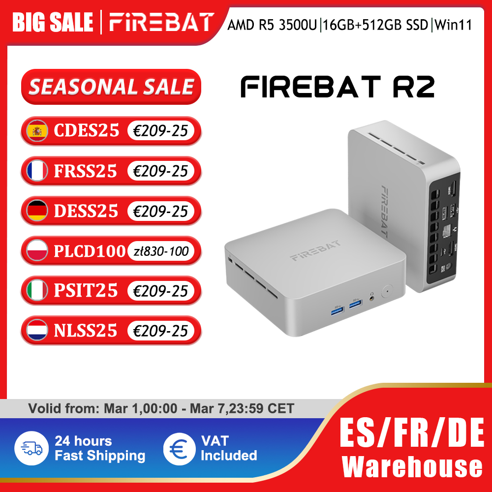 Mini PC FIREBAT R2 AMD Ryzen 5 3500U 16GB RAM 512GB SSD Windows 11 PC com Suporte a Duplo Display 4K WIFI5 Computadores Mini Desktop