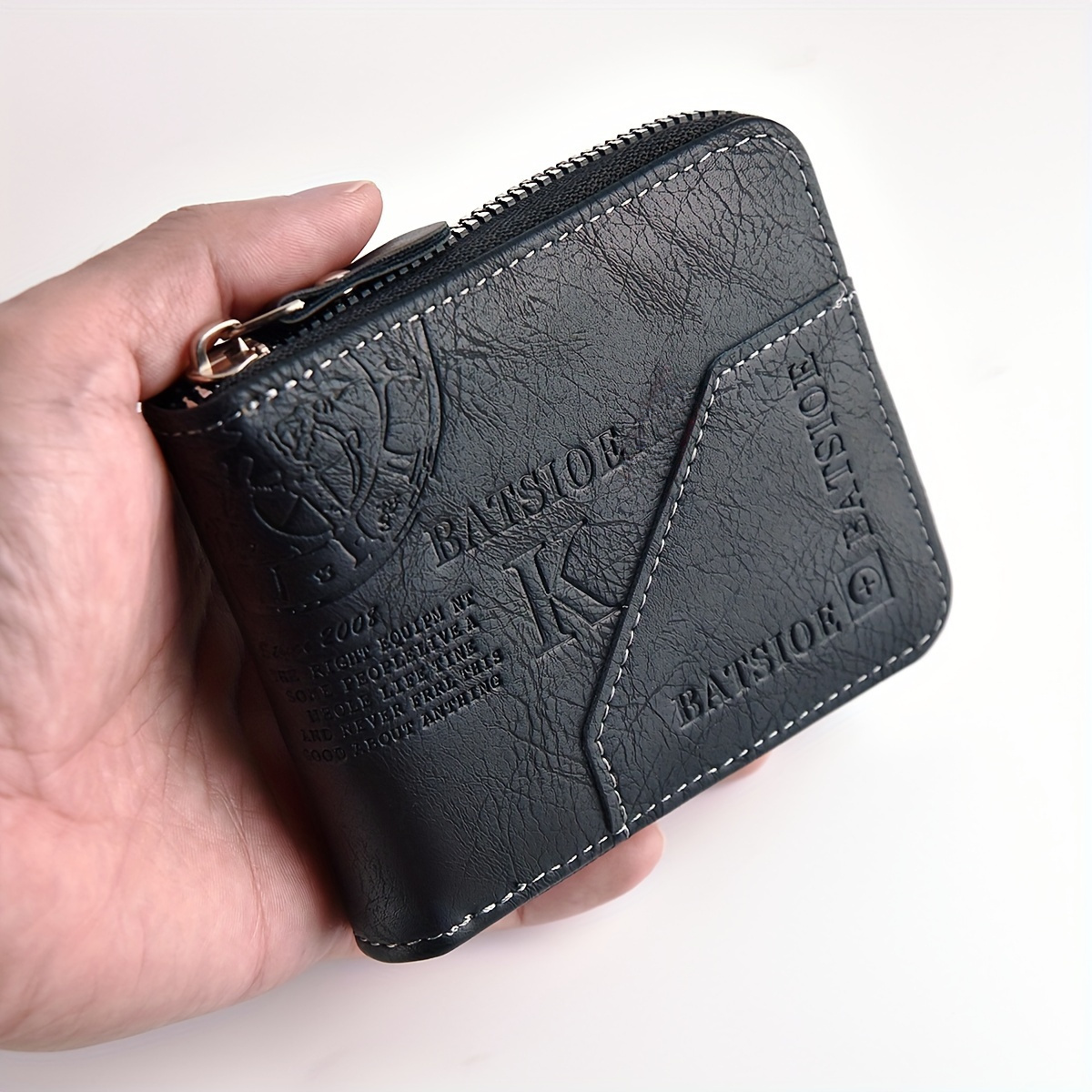 Portefeuille en simili cuir pour hommes, 1 pièce, Design rétro de qualité supérieure en relief, plusieurs emplacements pour cartes de crédit, fermeture à glissière, cadeau élégant