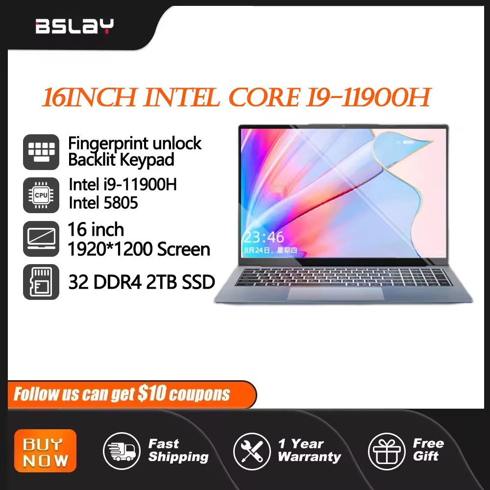 16inch Gaming Laptop I9-11900H  DDR4 Window11 32 RAM 2TB SSD HDMI HD Camera 8Cores 16 Threads Portable Computer PC