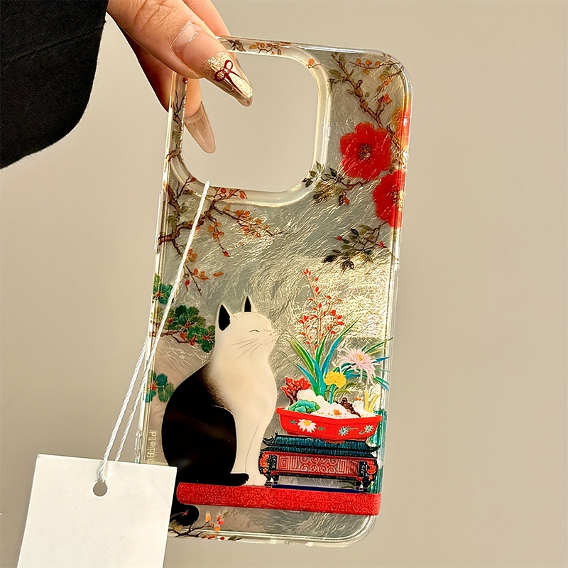 Luxe Leuke Kat Bloem Vortex patroon Clear Telefoon Case Voor iPhone 17 16 Pro Max 15 14 13 12 11 XS XR X 7 8 Plus Siliconen Cover
