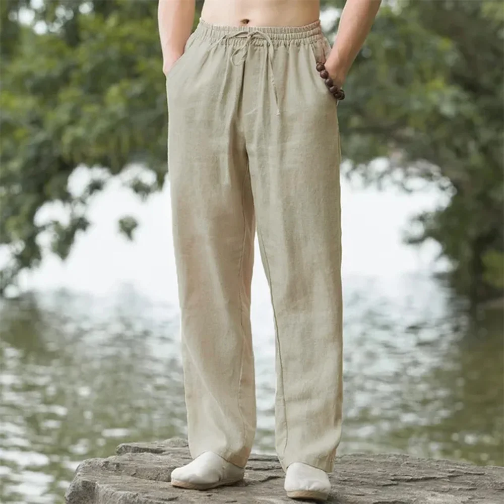estate primavera 2025 Nuovi Uomini di Cotone Pantaloni di Lino Maschio Autunno Nuovo Traspirante di Colore Solido Pantaloni di Lino Fitness Streetwear S-5XL