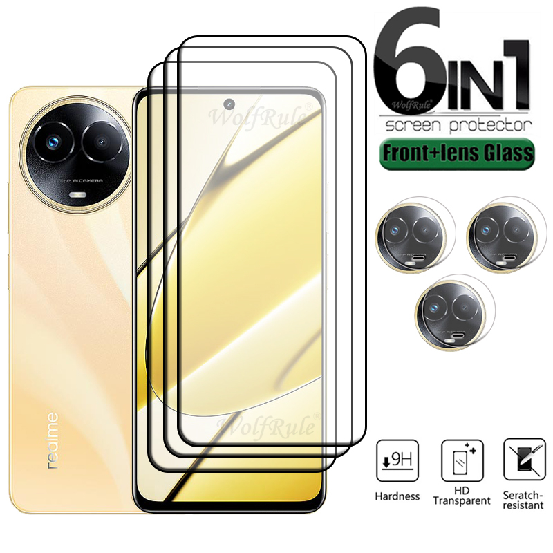 6 en 1 para Realme 11 5G vidrio OPPO Realme 11 5G vidrio templado 9H HD cubierta completa pegamento Protector de pantalla Realme 11 5G lente de vidrio