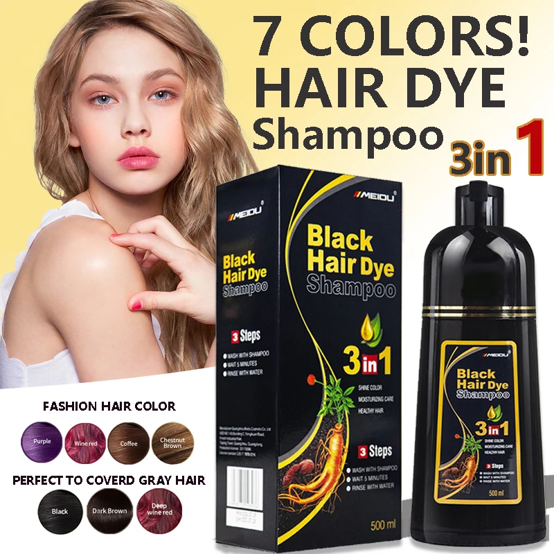 100ml/500ml shampoo de tintura de cabelo 3 em 1 escurecimento de cabelos instantâneo cinza a preto polygonum multiflorum cobertura de colagem natural para mulheres