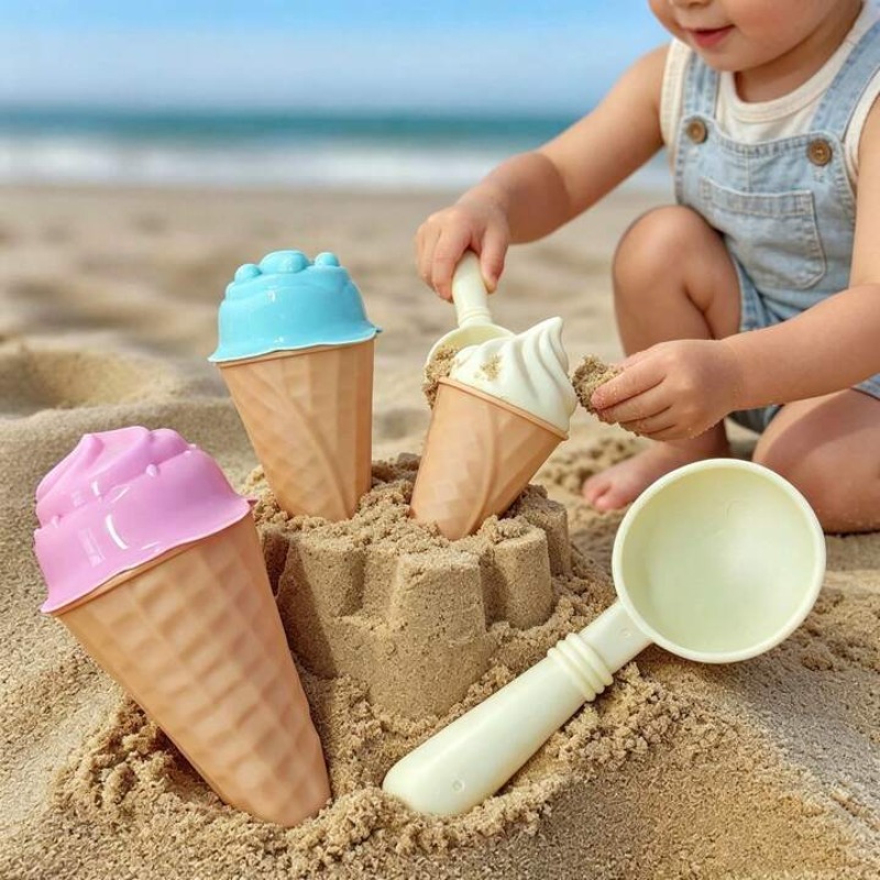 Herramientas de moldeo de arena y nieve para conos de helado de doble propósito, kit de moldes de juguete para la arena de la playa al aire libre para niños, para jugar en todas las estaciones