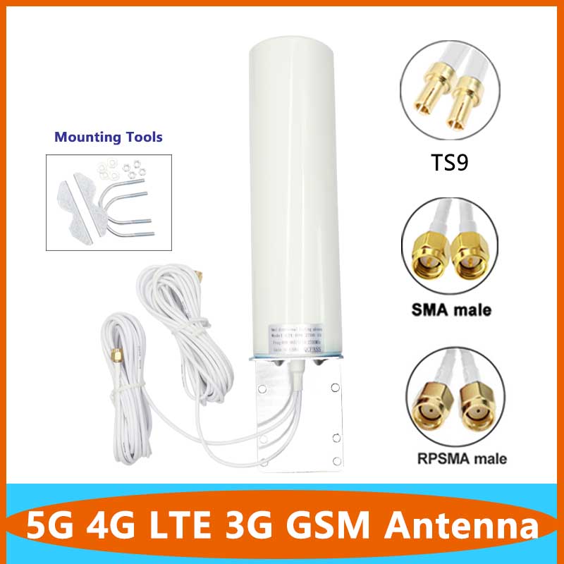 2*2pcs Dual CABLE 5G 4G LTE 3G GSM Omni WiFi Aerial 600 ~ 4900 MHz IP67 กันน้ํากลางแจ้ง AP เครื่องขยายเสียงเสาอากาศ TS9 SMA RPSMA