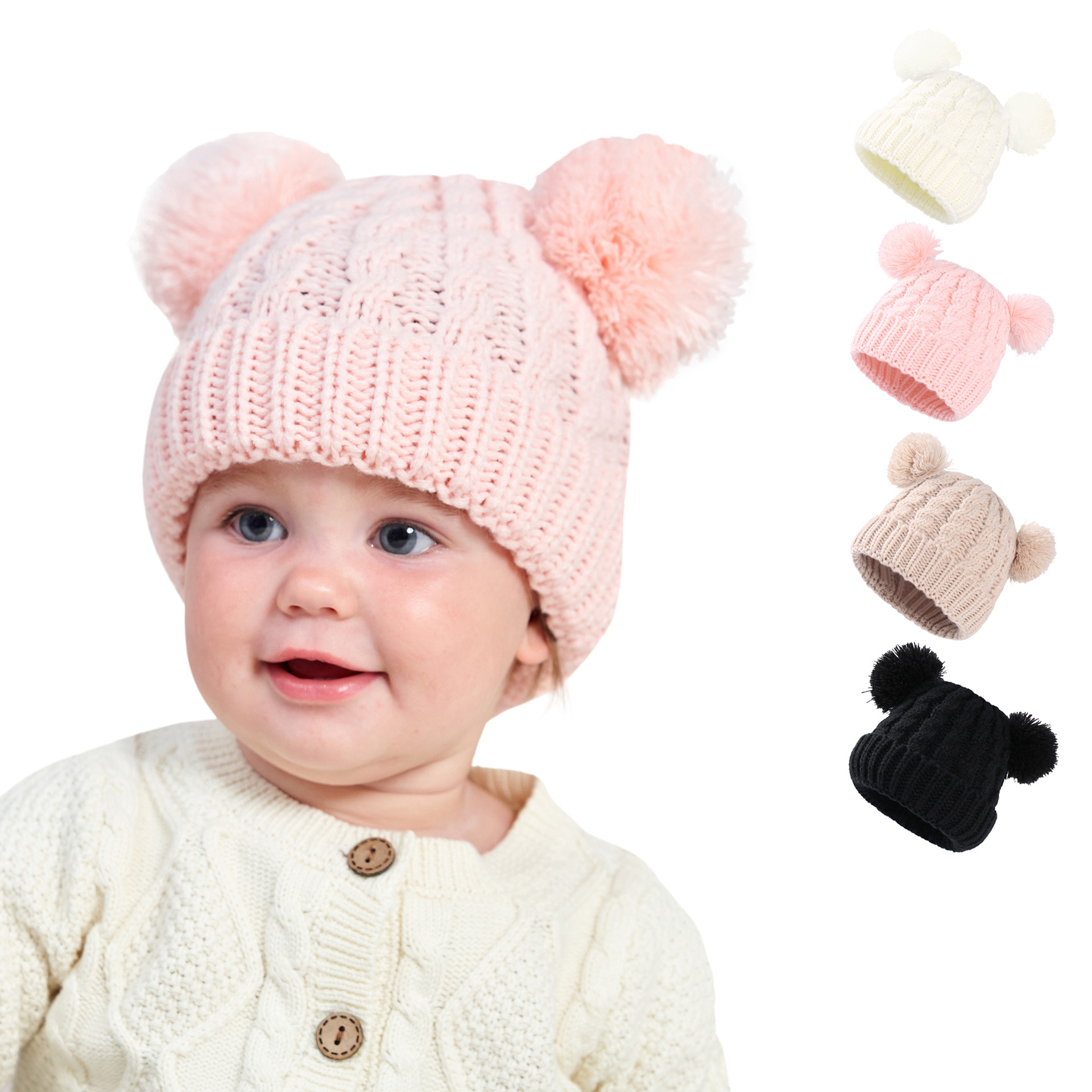 Outono inverno chapéu do bebê para meninas gorro crianças bonito pompons malha chapéus sólidos acessórios recém-nascidos coisas mais quentes boné da criança