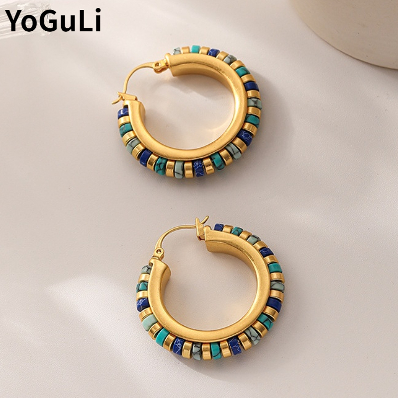 Pendientes de piedras verdes para mujer, joyería Retro, gran oferta, diseño de lujo, pendientes de aro de Color dorado y Metal de latón de alta calidad 2023