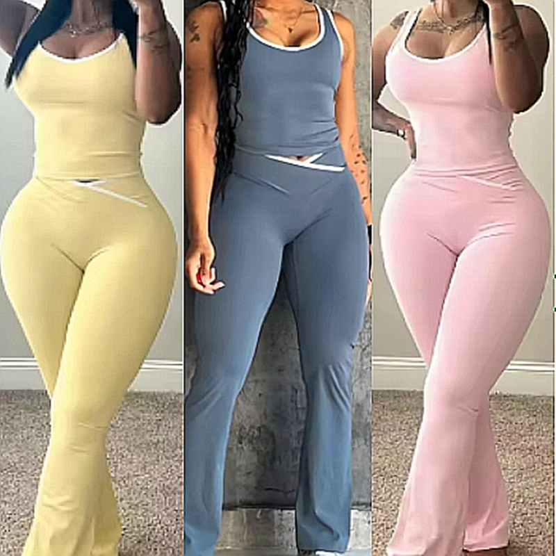 FAGADOER Casual Sports 2 Pieces Set for Woman Sleeveless Crop Top and Legging Pants Jogger Tracksuits Female Streetwear Clothing