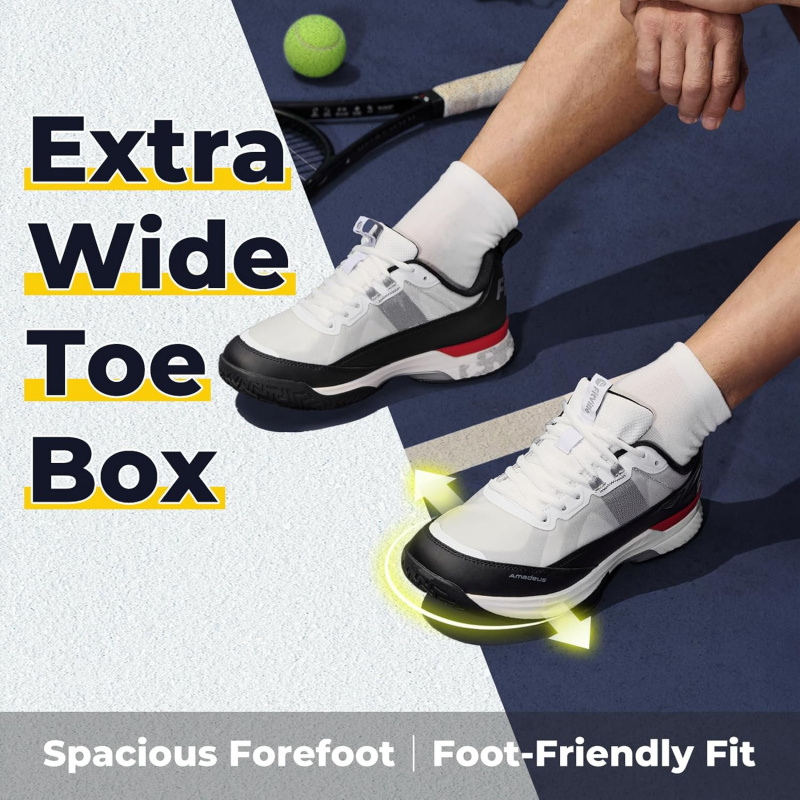 FitVille Brede Tennisschoenen Voor Heren Pickleball Schoenen Lichtgewicht Ademend All Court Athletic Met Steunzool & Brede Teenbox