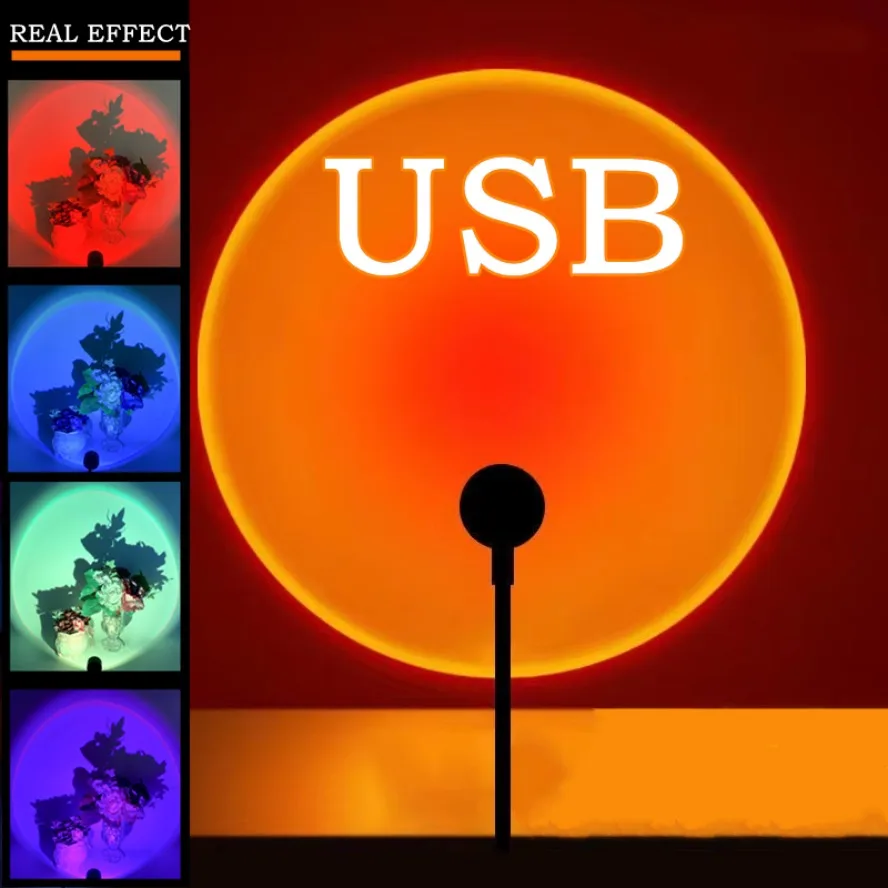 Lámpara LED de puesta de sol con USB de 5V, proyector de luz nocturna de neón de arcoíris, decoración del hogar, luz de ambiente para dormitorio, pared de salón, fotografía de regalo