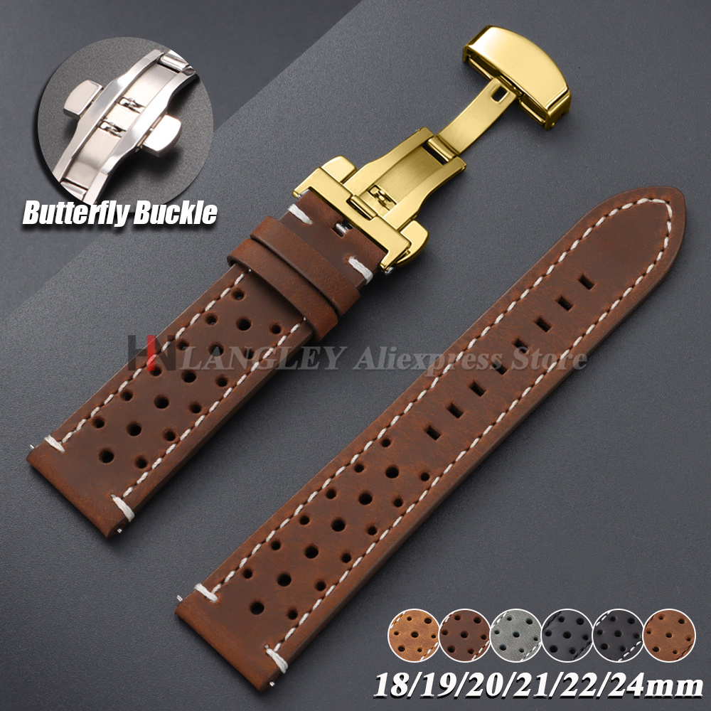 18mm 19mm 20mm 21mm 22mm 24mm Breathable Porous Vintage Racing Leather Watch Strap Quick Release for Seiko for Rolex Watch Bands