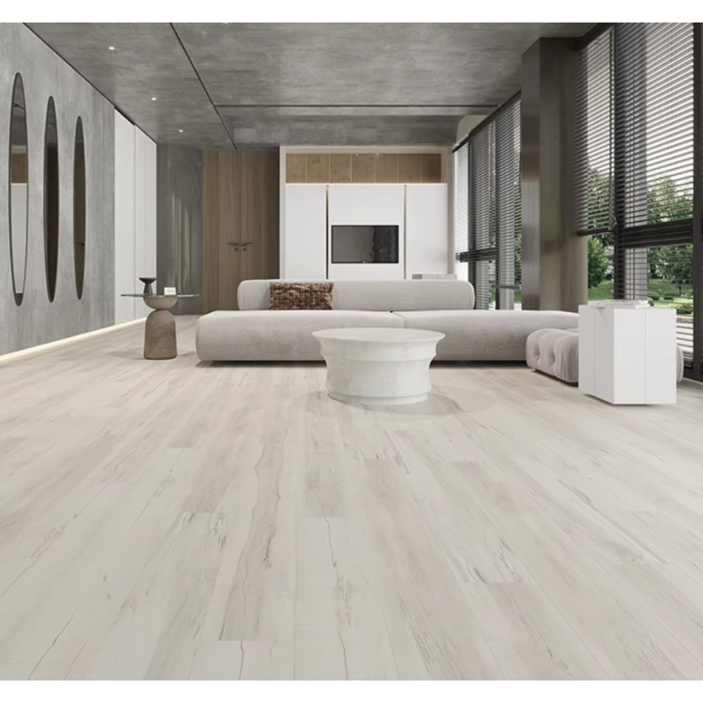 Piso laminado para sala de estar, material MDF en relieve amarillo ignífugo, versión personalizada, 8mm