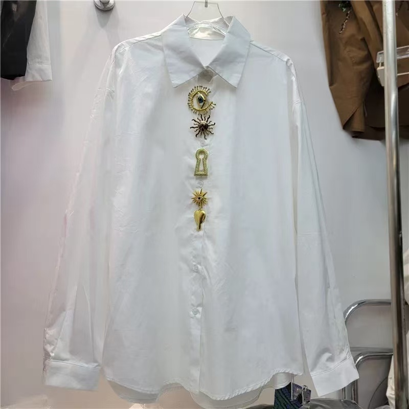 Camicette a Maniche Lunghe in Cotone di Lusso di Alta Gamma per Donna, Primavera Estate Autunno 2026, Top Casual Chic, Abbigliamento Femminile, Blusa