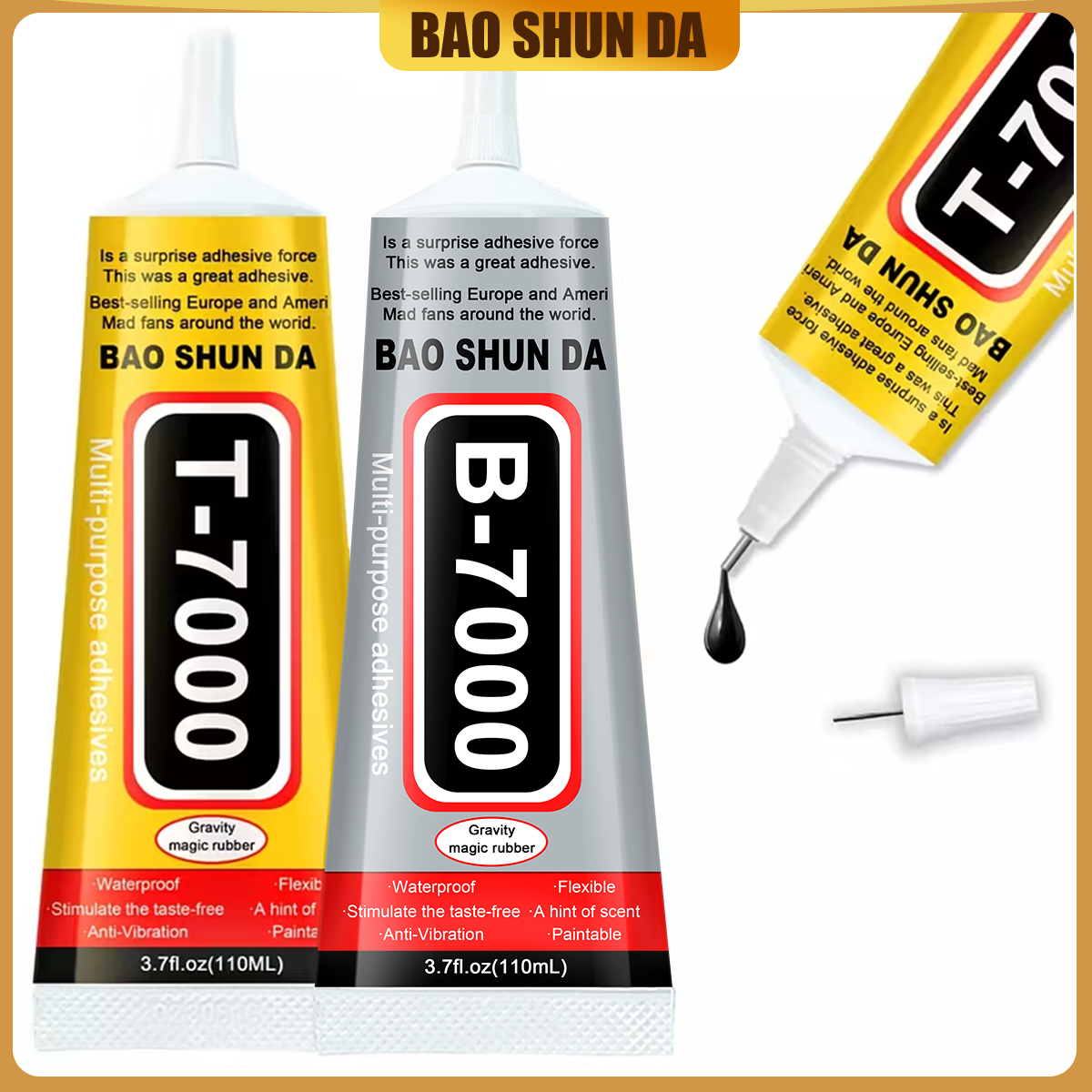 15/50/110ML T7000 Black Adhesive Glue For Phone Repair, B7000 Clear DIY Multi-purpose Super Glue With Precision Applicator Tip