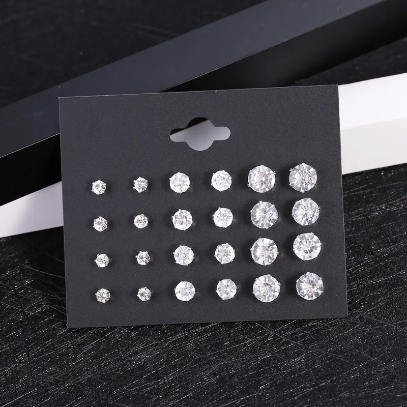 Novo 12 par/pacote branco brilhante brincos de casamento conjunto para mulheres homens jóias de cristal acessórios oorbellen jóias brincos