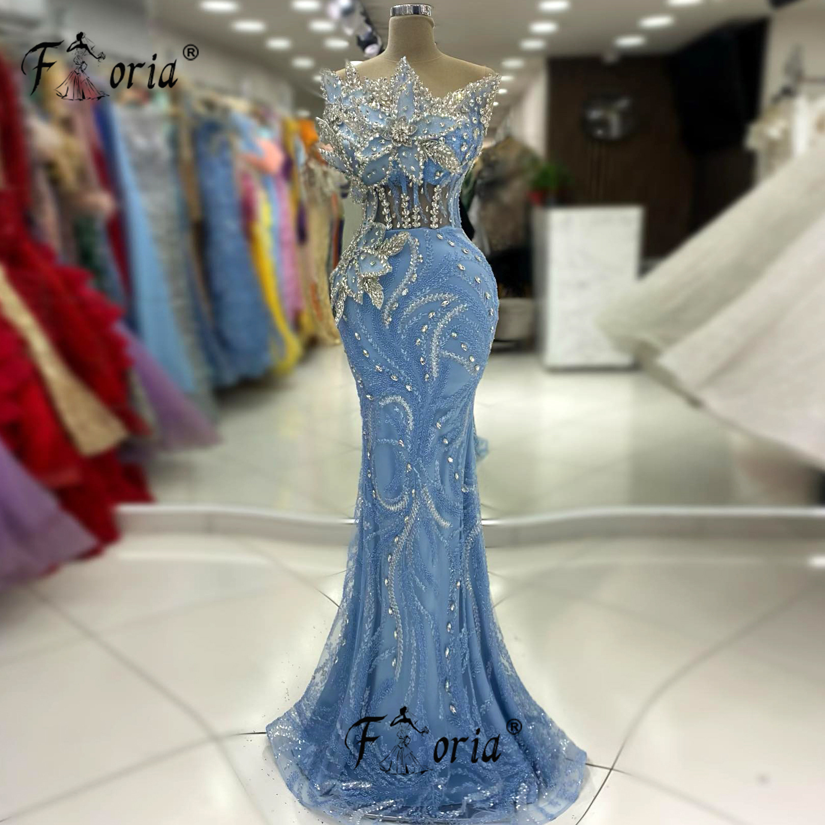 ออกแบบพิเศษดอกไม้ Appliques ชุดราตรีอย่างเป็นทางการที่กําหนดเองคริสตัลลูกปัด Mermaid ปาร์ตี้พรหม Robe de soiree ค็อกเทล