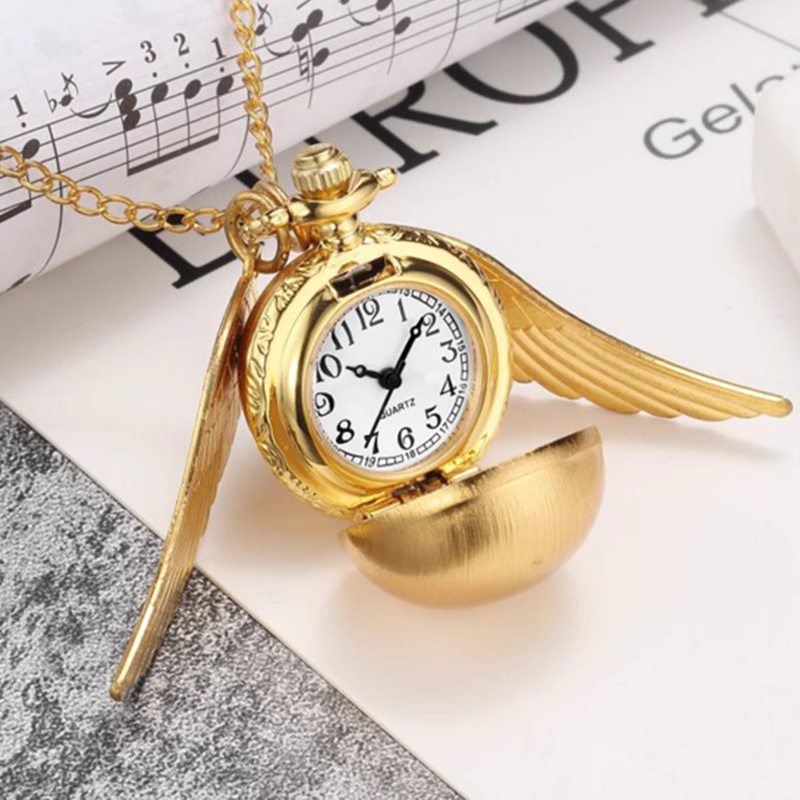 Grande pequeno pomo dourado esférico relógio de bolso de quartzo moda suéter anjo asa colar pingente relógio de bolso masculino e feminino