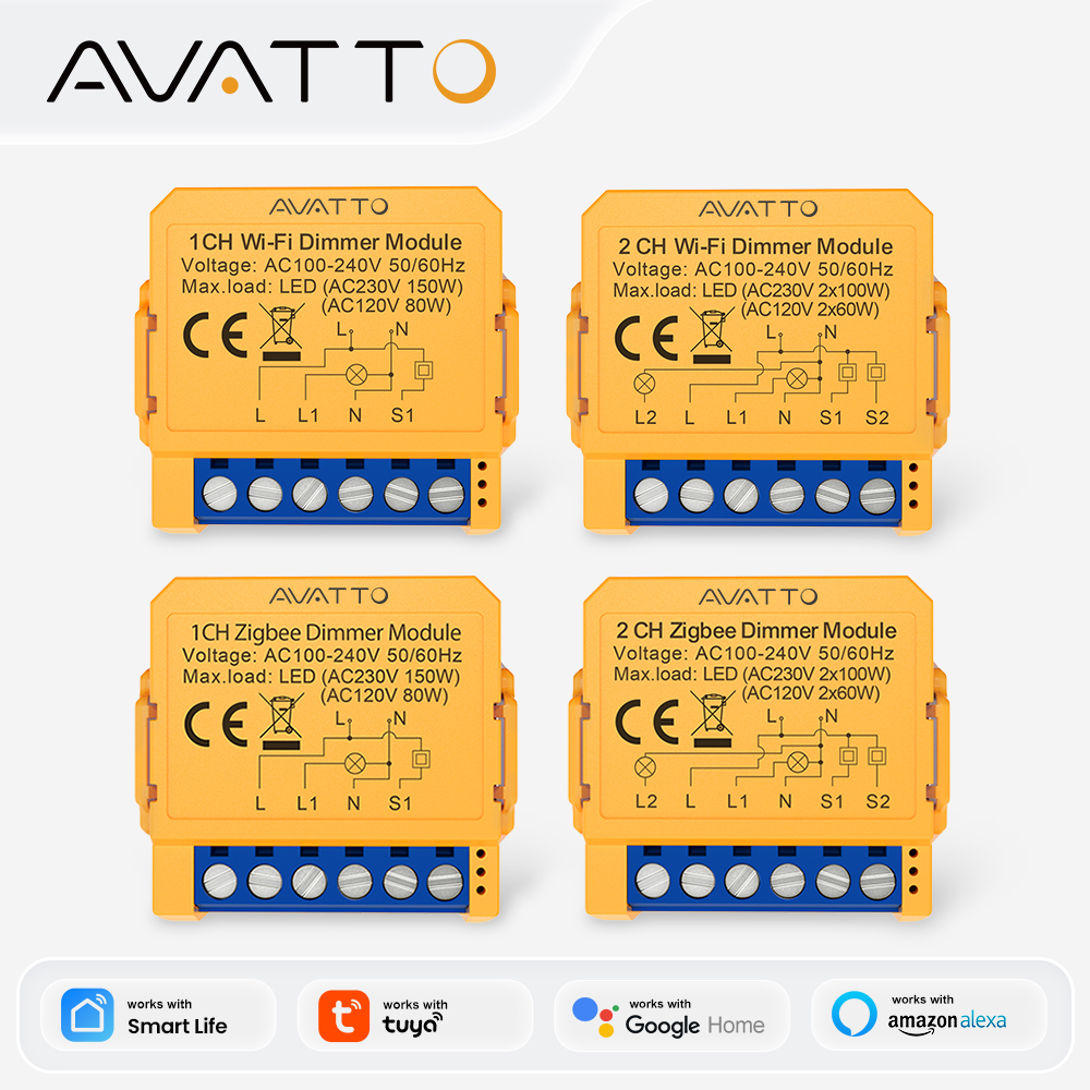 Module d'interrupteur intelligent AVATTO WiFi/ZigBee, mini variateur 1/2 voies pour lumières LED, compatible Tuya Alexa Google Home