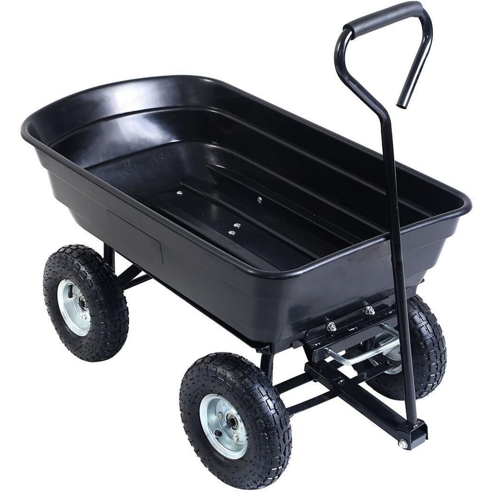 75L 300kg Capacity Tipping Wheelbarrow Utility Cart Trailer in Black