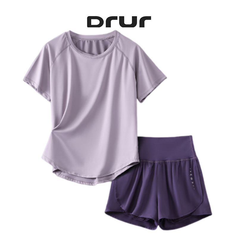 DRUR комплект для йоги из 2 предметов, женский летний спортивный костюм, спортивная одежда из 2 предметов, женские топы для фитнеса с короткими рукавами, комплекты шорт для бега, новинка