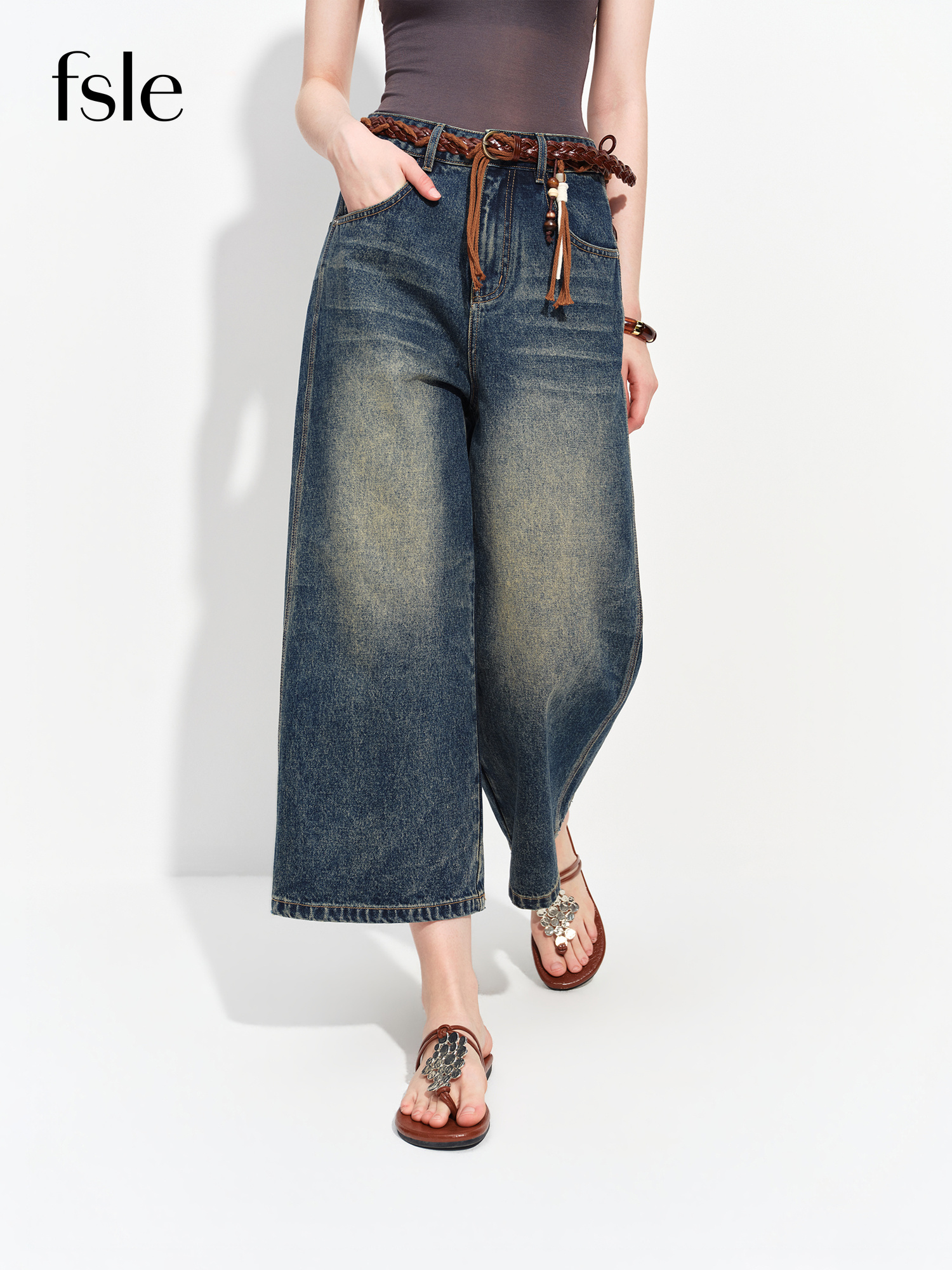 FSLE Retro Veelzijdige Mid-length Washed 7/8 Jeans voor Dames 2026 Nieuwe Zomerbroek Mid-kalf Streetwear All-match Amerikaanse stijl