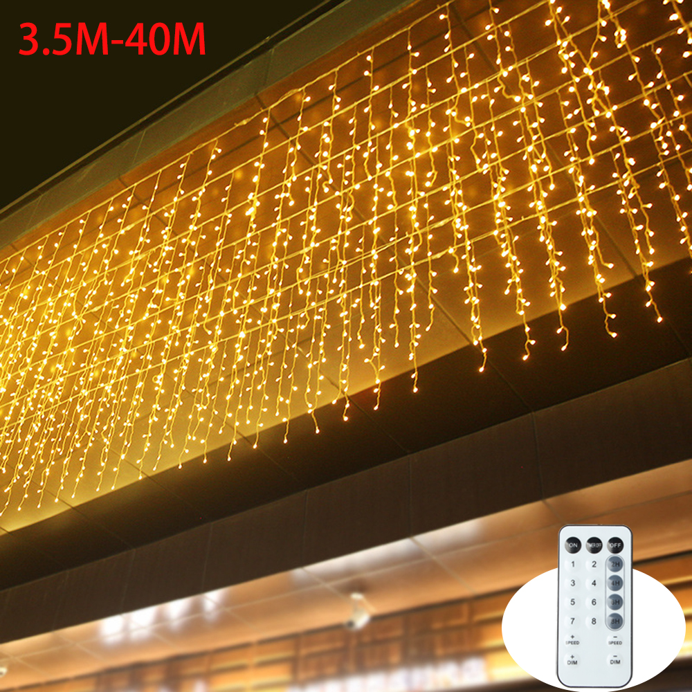 40M LED rideau glaçon chaîne fée lumières guirlande à distance en plein air pour noël nouvel an anniversaire mariage rue vacances décor