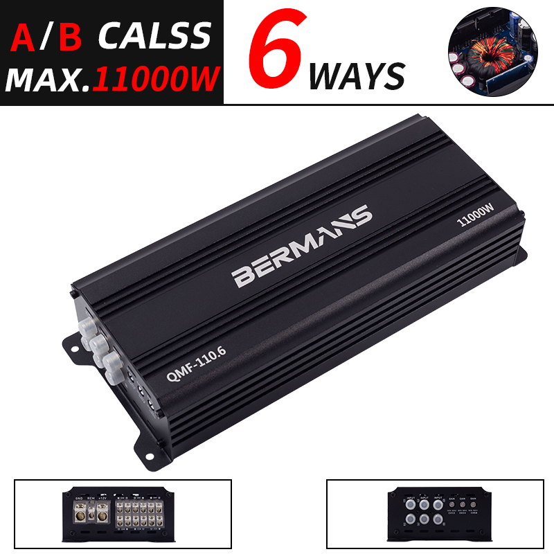 Amplificateur audio de voiture A/B haute puissance à 6 canaux – Max 11000 W, design élégant, dissipation thermique stable, sortie longue durée