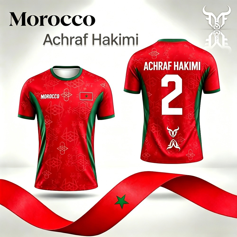 2026 Sommer Marokko Flaggen-Print Jersey 3D-Gedrucktes T-Shirt Atmungsaktiv Schnelltrocknend Modische Streetwear Sport Ärmel Herren T-Shirt