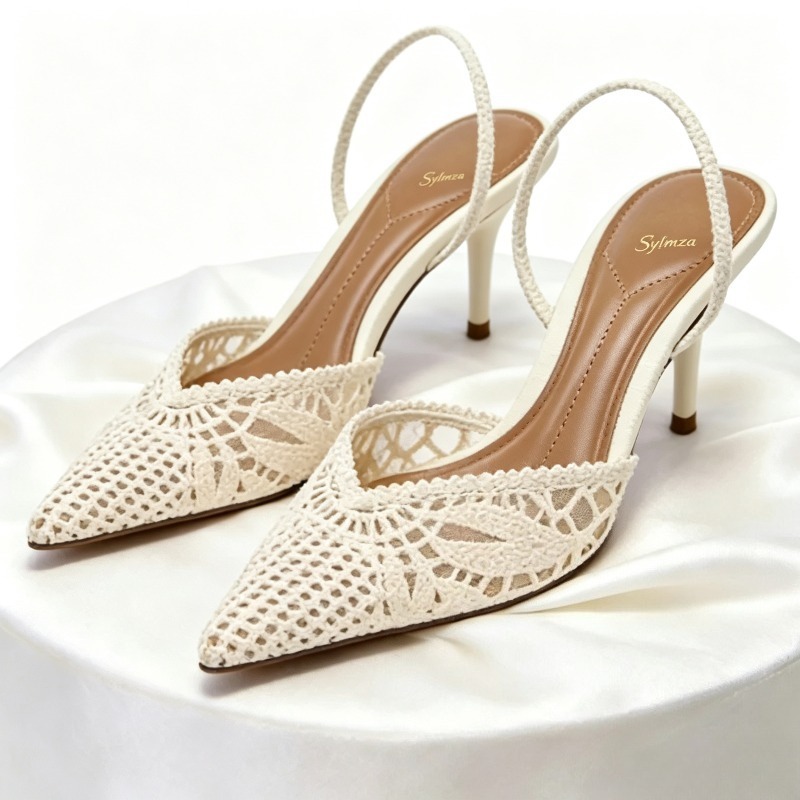Sandales à talons hauts pour femme, été 2026, à bout pointu, tissées, ajourées, en maille, pour mariage, fête, banquet, chaussures habillées