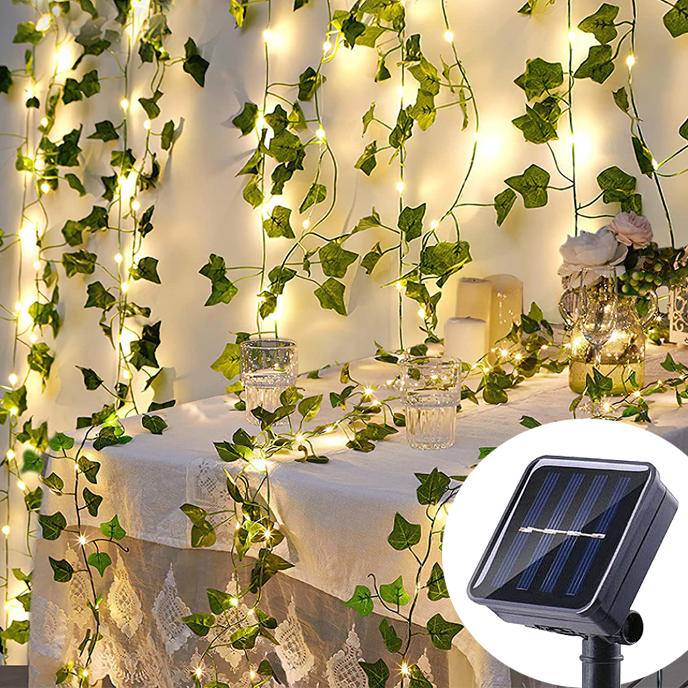Guirnaldas de luces de hiedra, 10m, 100LED, luz Solar LED, hoja de arce de vid, guirnalda impermeable, lámpara Solar de Navidad para decoración de jardín