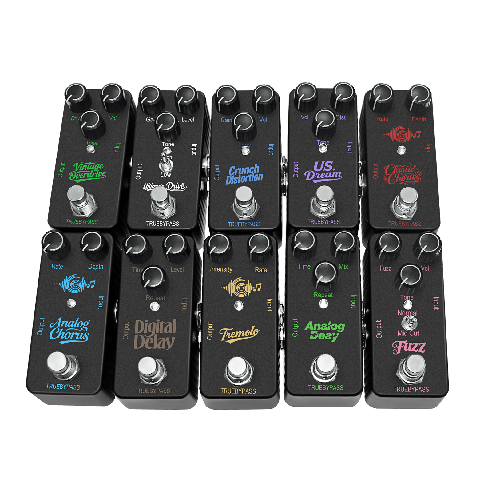 Pedal de efectos de guitarra eléctrica, Mini distorsión crunch de tipo único, retardo de coro clásico, retardo Digital