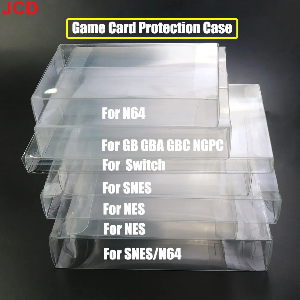 JCD 1 buah casing kotak kartrid Game transparan bening pelindung hewan peliharaan plastik Game CIB untuk N64 NES SNES untuk GB GBA GBC NGPC Switch