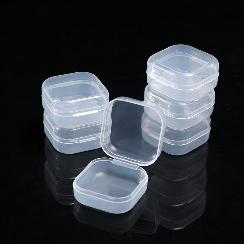 Caja de almacenamiento de plástico de 5-50 Uds., Mini caja cuadrada de PP, componente de anzuelo de joyería, caja de almacenamiento transparente cubierta de un solo compartimento