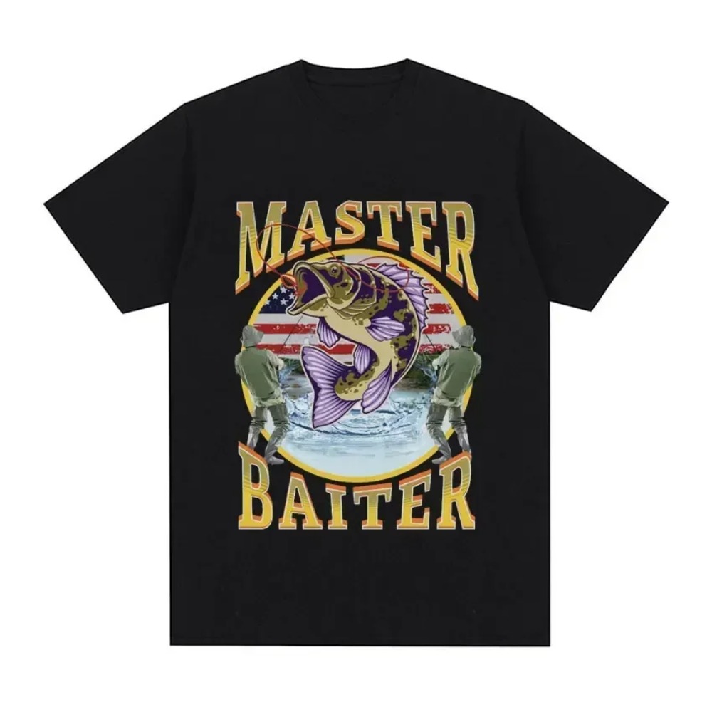 Kaus Parodi Memancing Master Baiter Lucu Pakaian Pria Wanita Musim Panas Kaus Fashion Harajuku Kawaii Pakaian Y2K Wanita