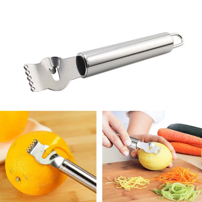 Pelador de limón de acero inoxidable, pelador de cítricos y naranja, herramientas de pelado de cuchillos de acero inoxidable para Bar de cocina, 1 Uds.