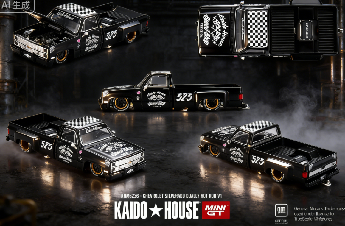 MINIGT 1:64 Silverado Dually Hot Rod V1, Modelo de Auto Fundido a Presión