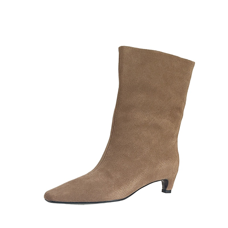 SmallHut New 2026 Trend Women Autumn Winter Cow Suede Ankle Boots Khaki Brown Chocolate Low Heel Square Toe Ladies Slip-on Boots