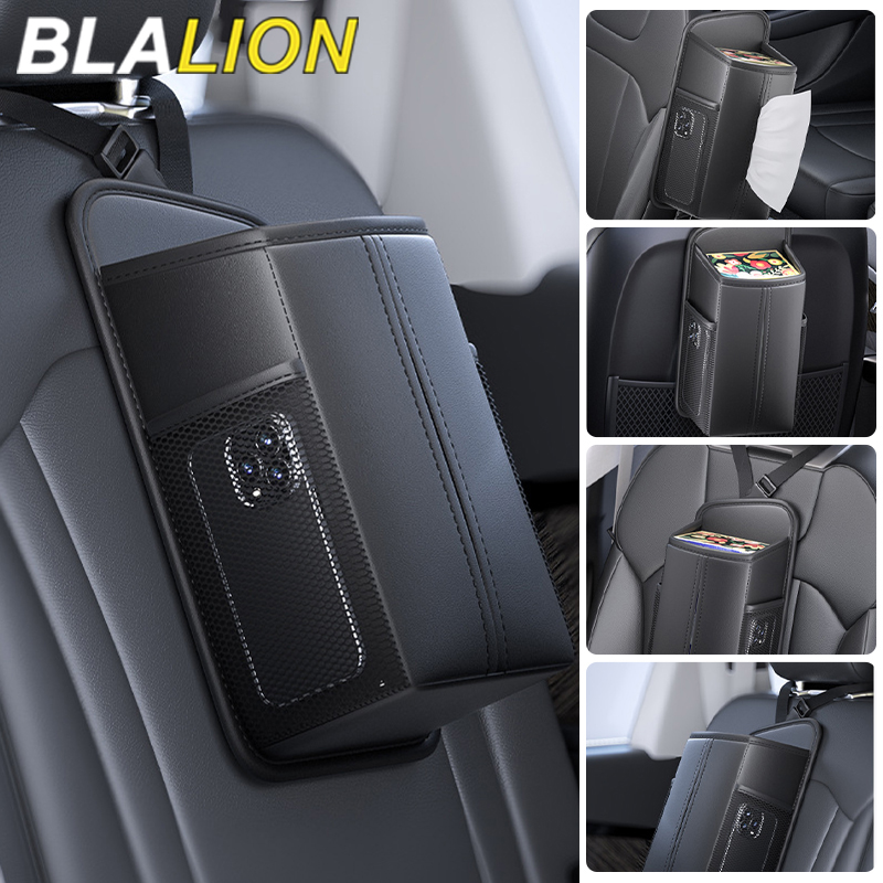 BLALION Leder Auto Sitz Seite Lagerung Tasche Hängen Auto Innen Sitz Organizer Tissue Tasche Wasser Tasse Halter Mesh Lagerung Tasche