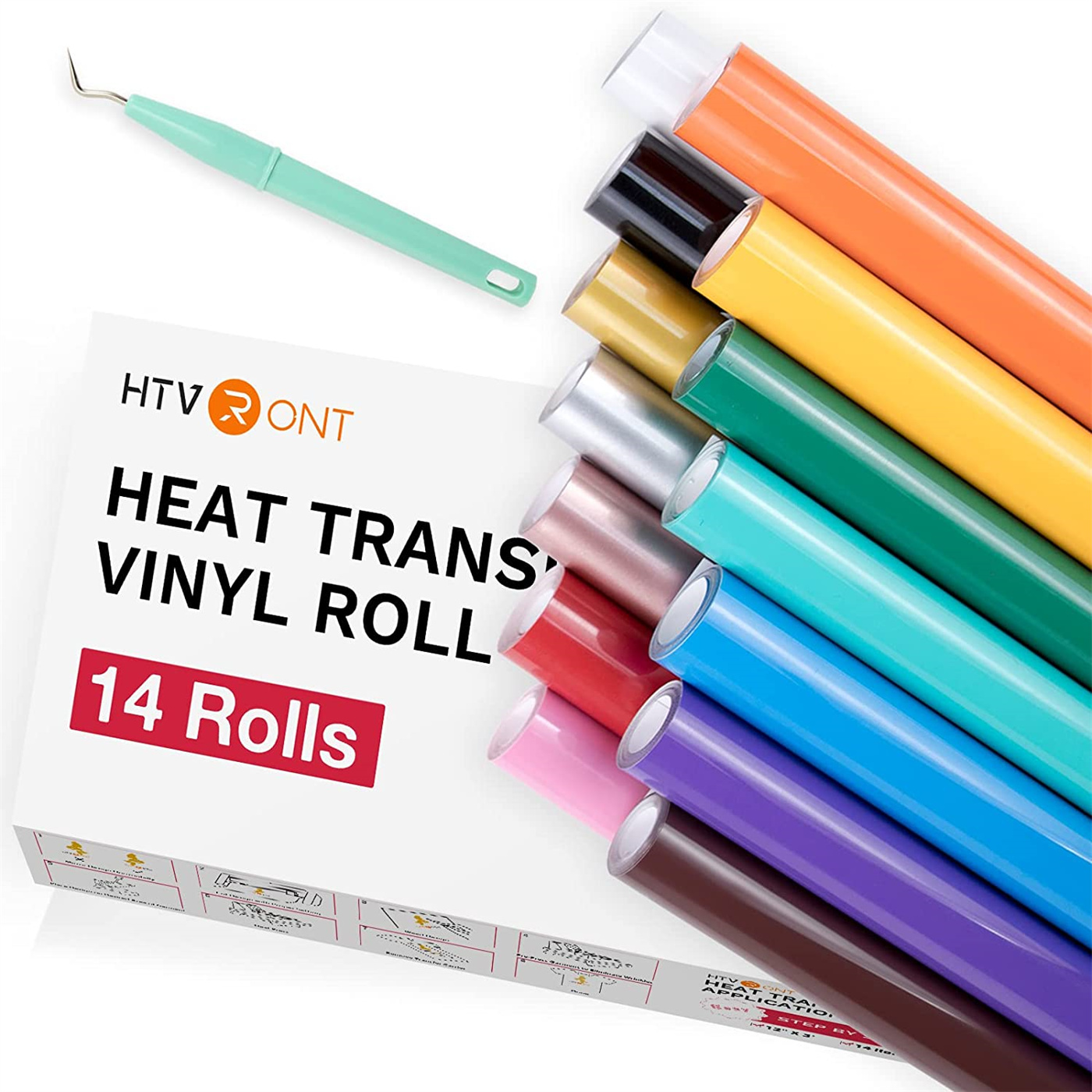 HTVRONT 14 buah rol vinil Transfer panas PU banyak warna 12 inci x 3 kaki untuk Cricut kaus cetak DIY besi pada Film HTV hadiah Natal