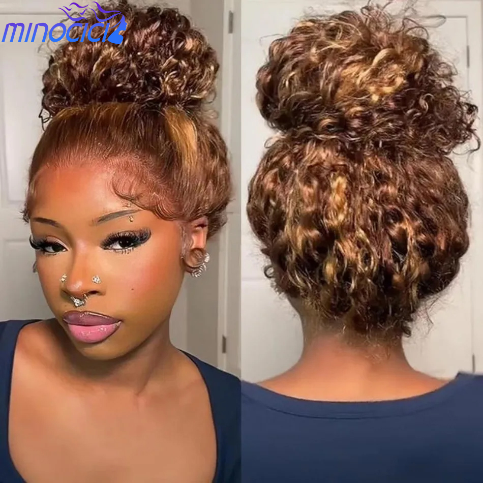 Парик из натуральных волос Highlight 360 Full Lace, предварительно проработанный, HD, с глубокой волной, фронтальный, невидимый, на завязках, кудрявый, 32 дюйма