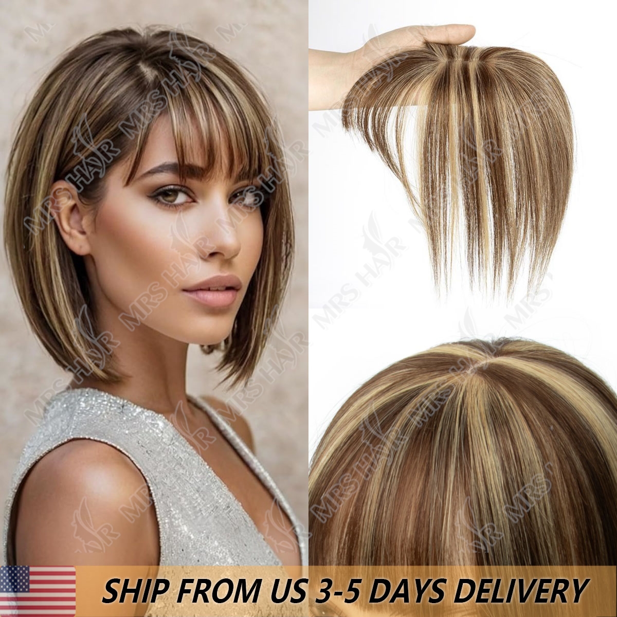 MRSHAIR Toppers cheveux humains avec Clips Toppers de cheveux pour femmes naturel Wosy pour cheveux fins une pièce Toppers 5x9 cm Base Topper