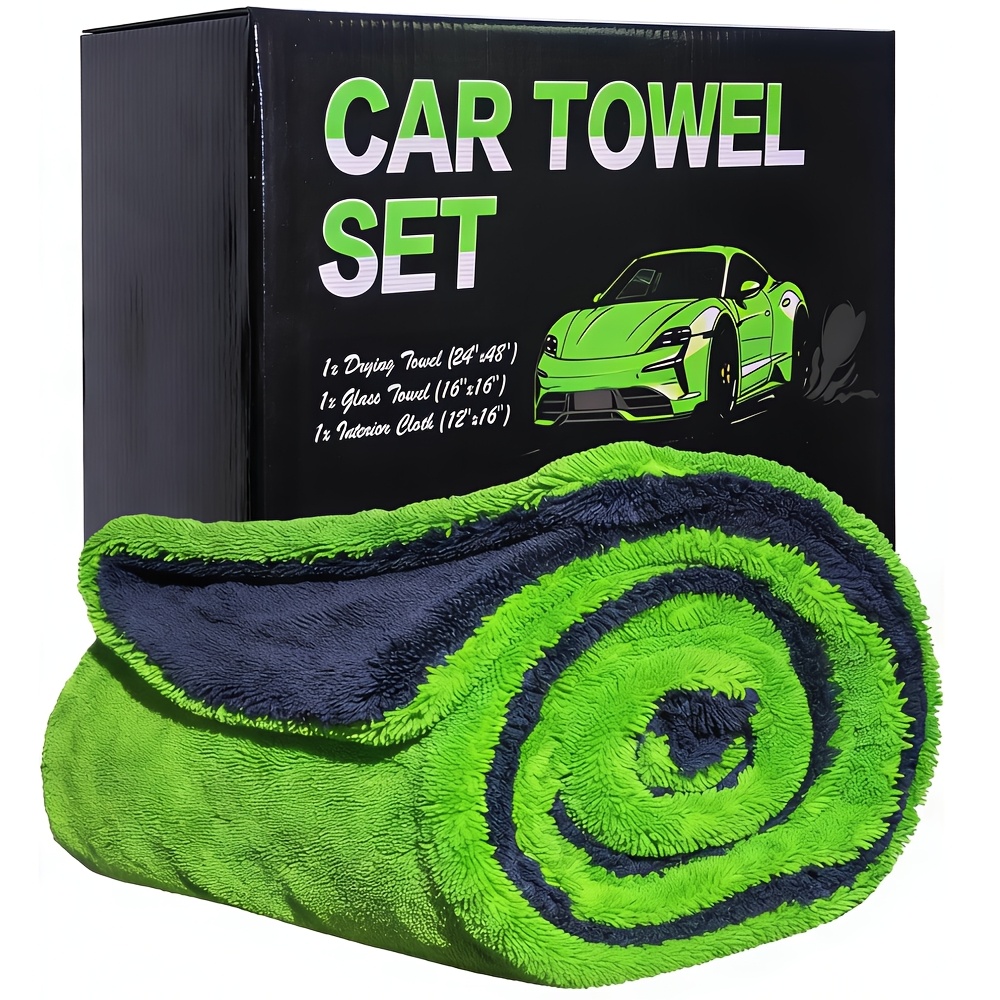Car Drying Towel, Quick Car Wash Drying Towels, Super Absorbent, Double Sided Microfiber Towels for Cars Effortless & Scratch-Free Detailing, Green