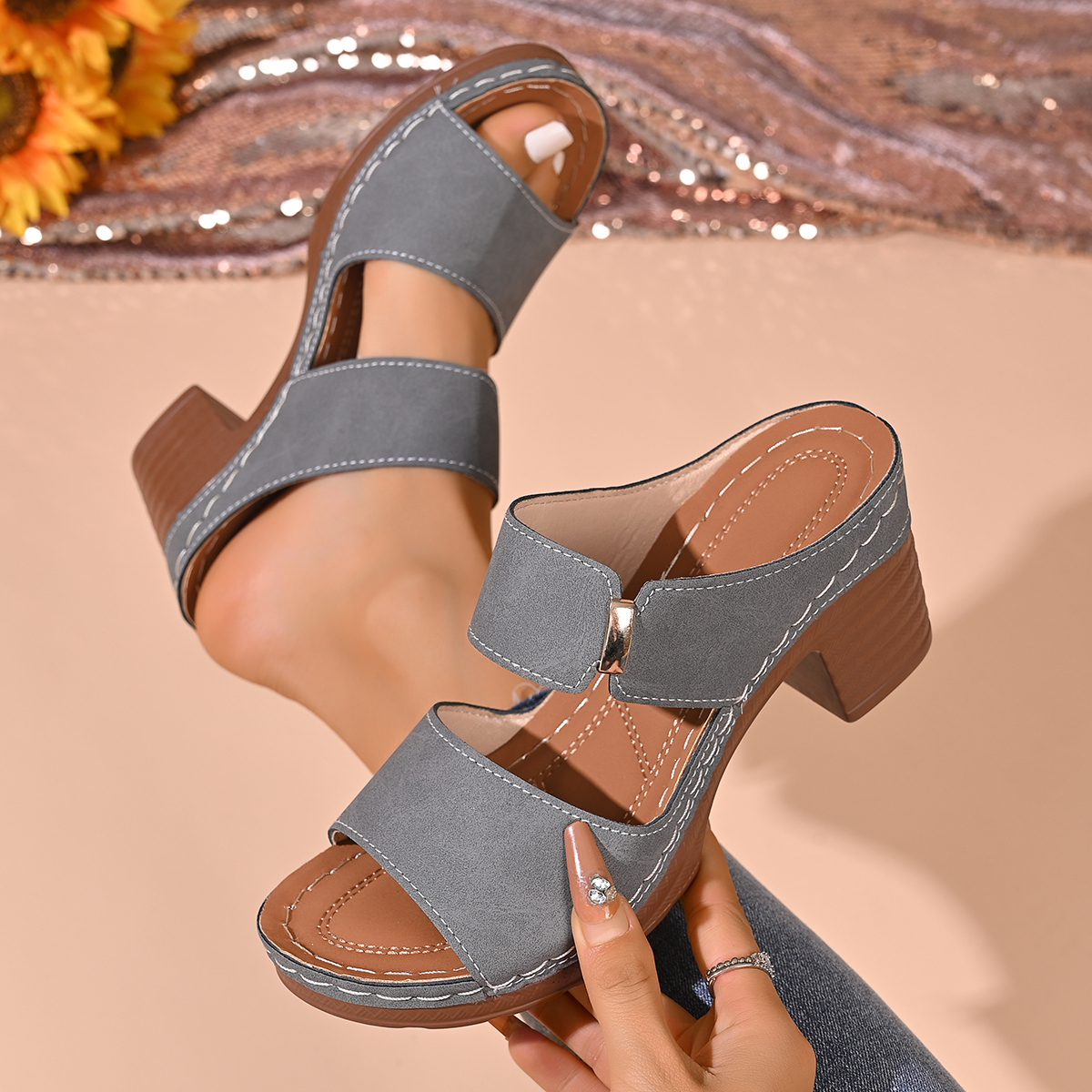 Dames Zomer Lichtgewicht Holle Sandalen Hoge Hakken Nieuwe Jurk Dikke Open Teen Slippers Vrouwelijke Casual Slingback Slides Schoenen