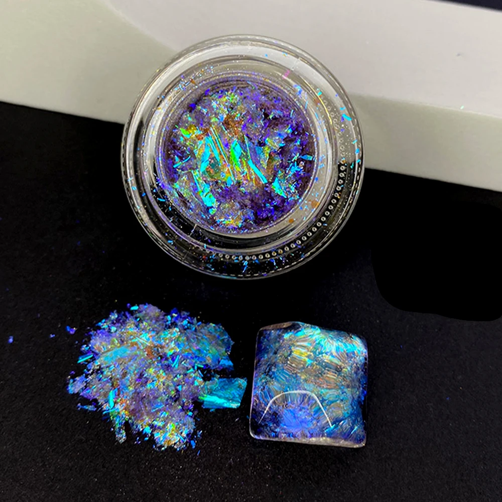 Aurora คริสตัลโอปอลเล็บผง Holographic ไม่สม่ําเสมอ Glitter Iridescent Sequins RUB ฝุ่น Mermaid Chameleon Flakes DIY เล็บ