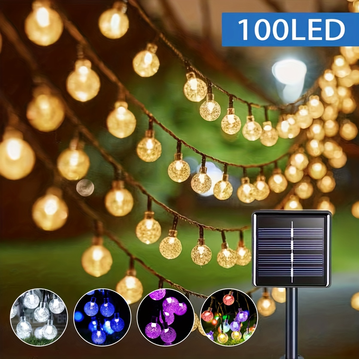 Guirlande solaire Globe en cristal IP65, 64 pieds, 100 LED, 8 Modes d'éclairage, lumières extérieures pour Halloween, fête de noël, 1 paquet