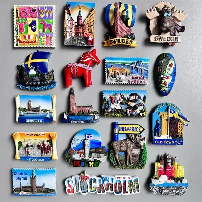 Swedish Fridge Magnets Tourist Souvenir Sweden Malmo Sverige Stockholm Travel Gift Magnetic Refrigerator Sticker Home Decoration