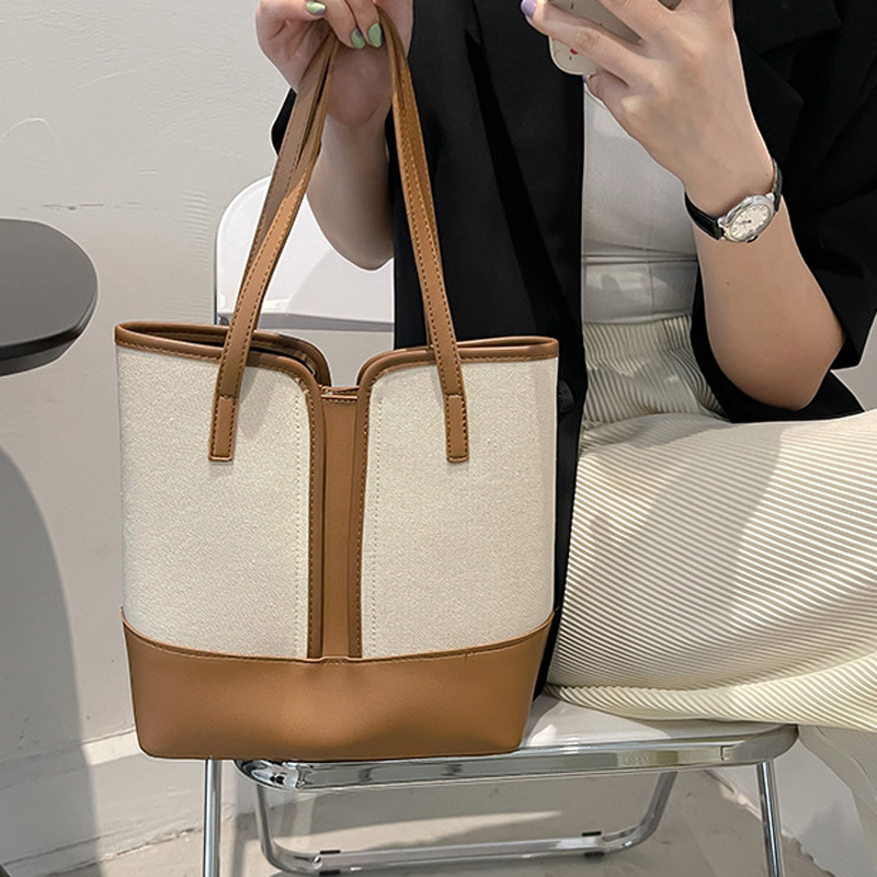 2023 Fashion Design damska torba typu Bucket wysokiej jakości prosta retro patchworkowa torba na ramię skórzana torba